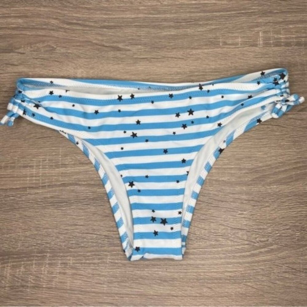 Aerie White/Blue Star Print Striped Cheeky Bikini Bottom Size S NWOT